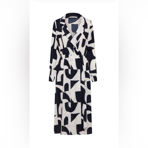 Vero Moda Geo Print Faux Wrap Midi Dress, Navy and White Color, Size M - Picture 1 of 9